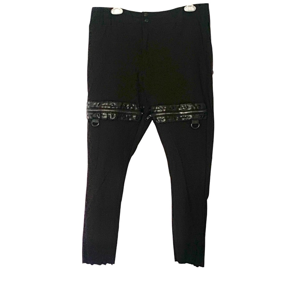 Killstar XXL Black Punk Goth Alternative Distressed Hem Faux Leather Trim Pants